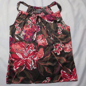 ANN TAYLOR womens TOP sleeveless BROWN floral PINK career PURPLE blouse SIZE 4